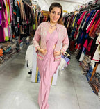 Pink Pre-Stitched one Minute Saree with Blouse & Jacket