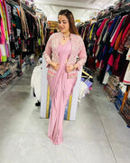 Pink Pre-Stitched one Minute Saree with Blouse & Jacket