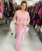 Pink Pre-Stitched one Minute Saree with Blouse & Jacket