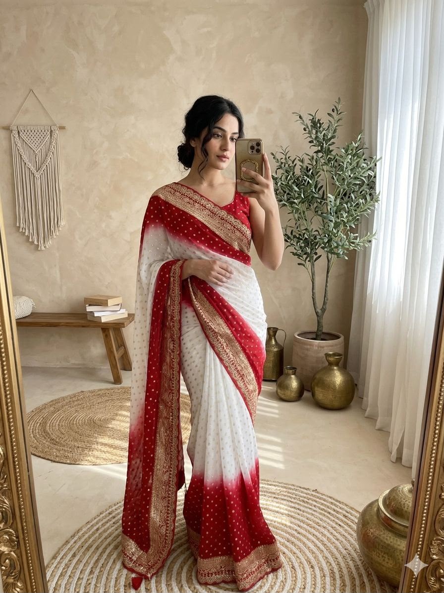 Elegant Viscose Georgette Lace Pallu Saree