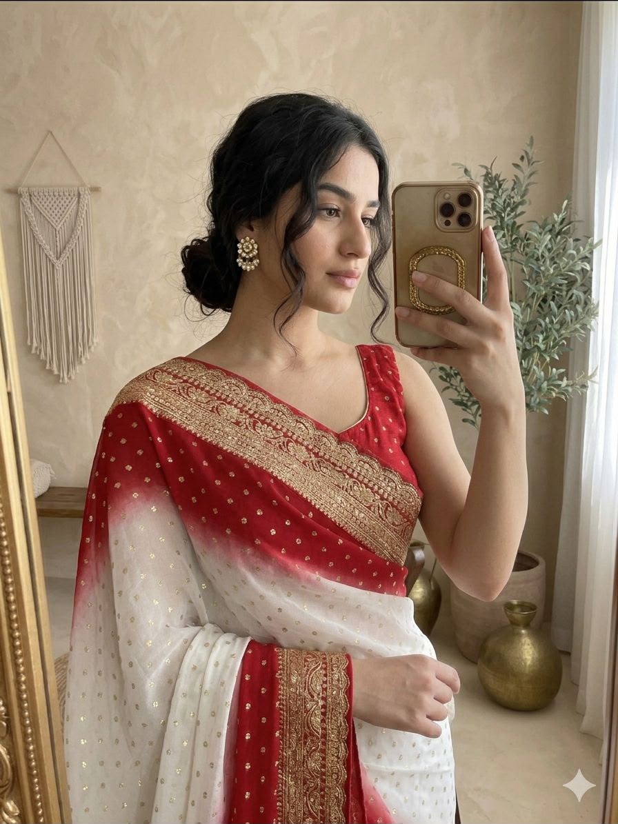 Elegant Viscose Georgette Lace Pallu Saree
