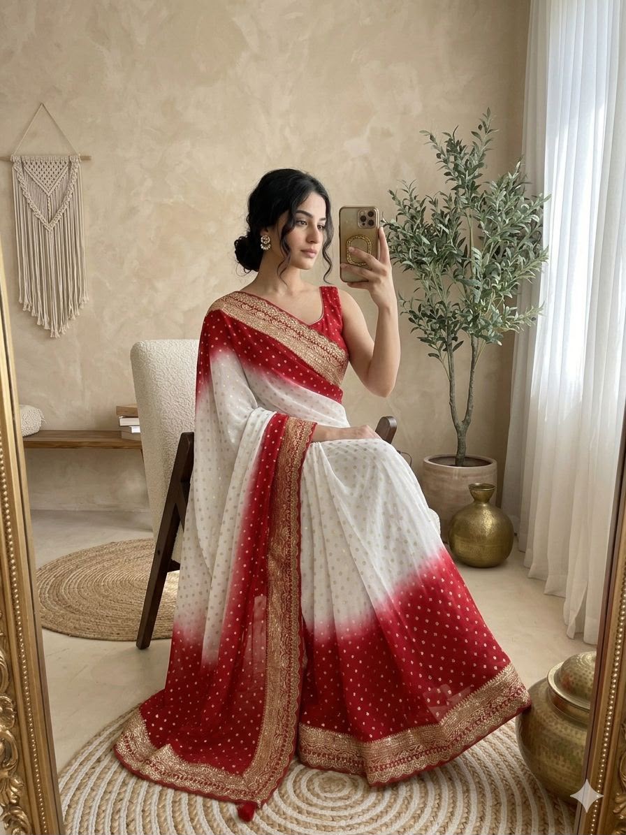 Elegant Viscose Georgette Lace Pallu Saree