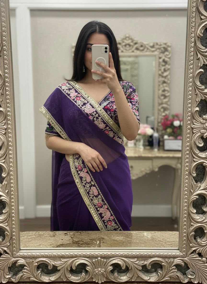 Premium Rangoli Silk Mirror Work Saree