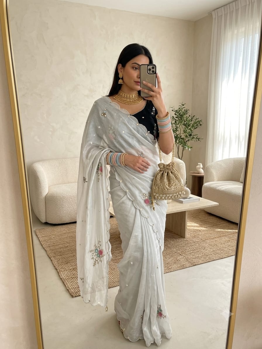 Tebby Silk Khatli Work Saree