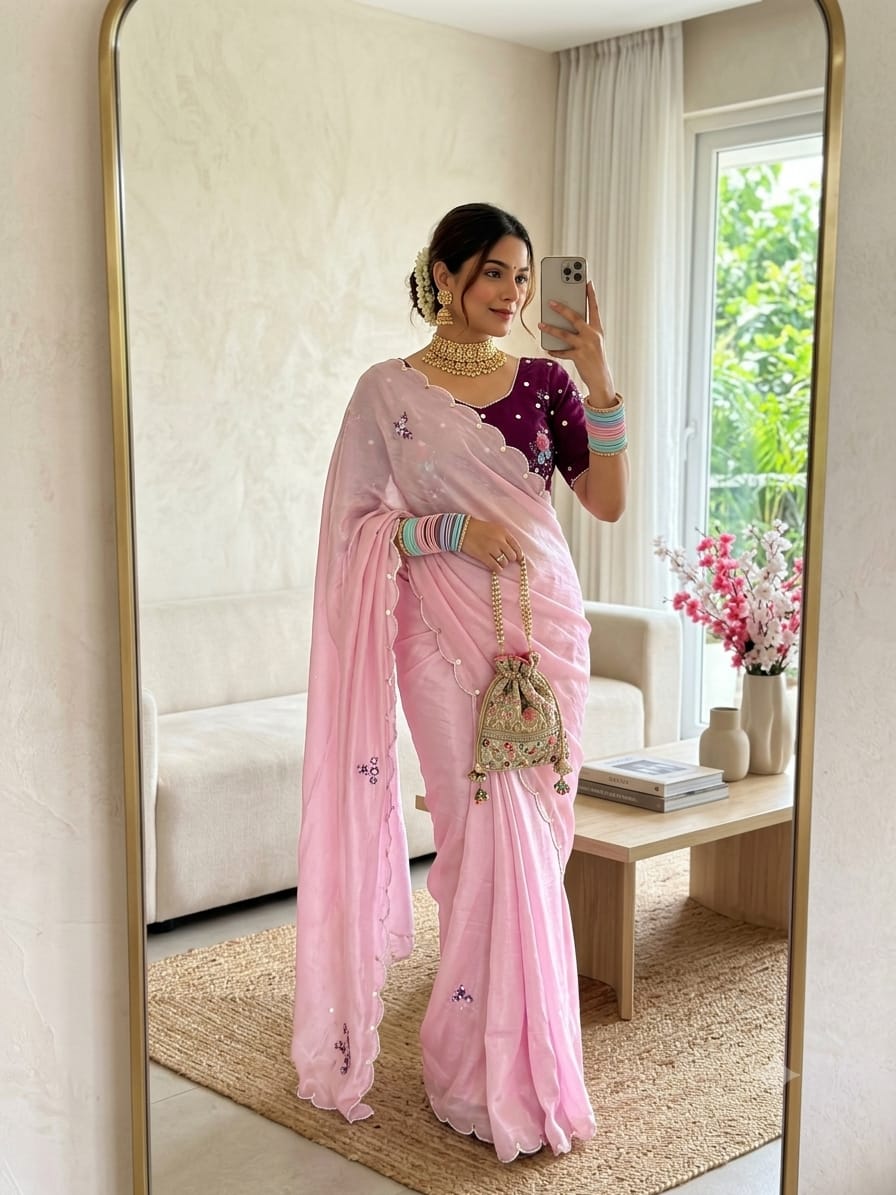 Tebby Silk Khatli Work Saree