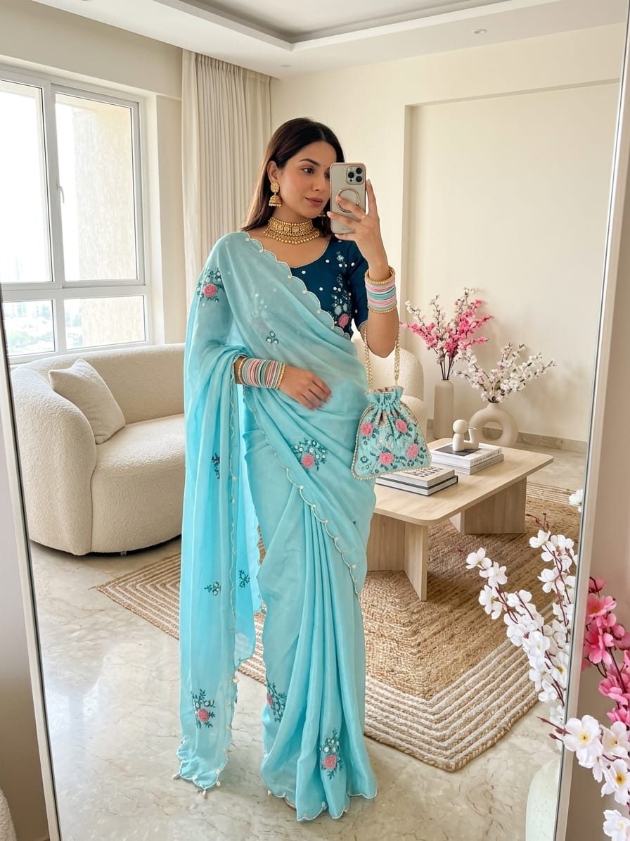 Tebby Silk Khatli Work Saree