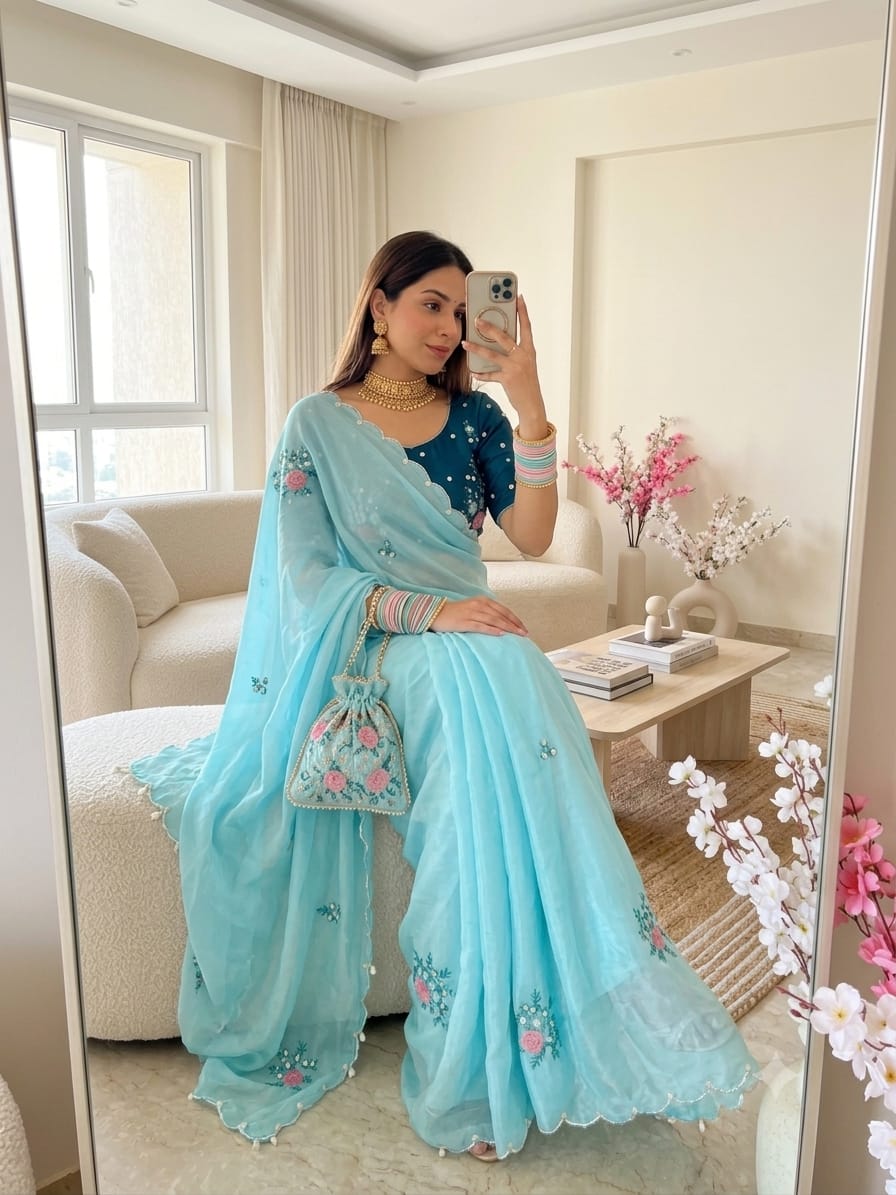Tebby Silk Khatli Work Saree