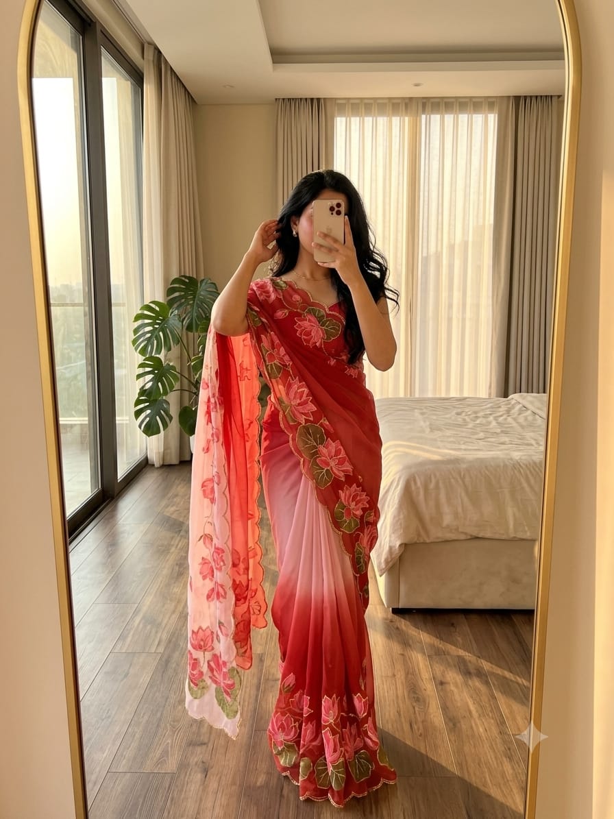 Chinnon Khatli Work Saree