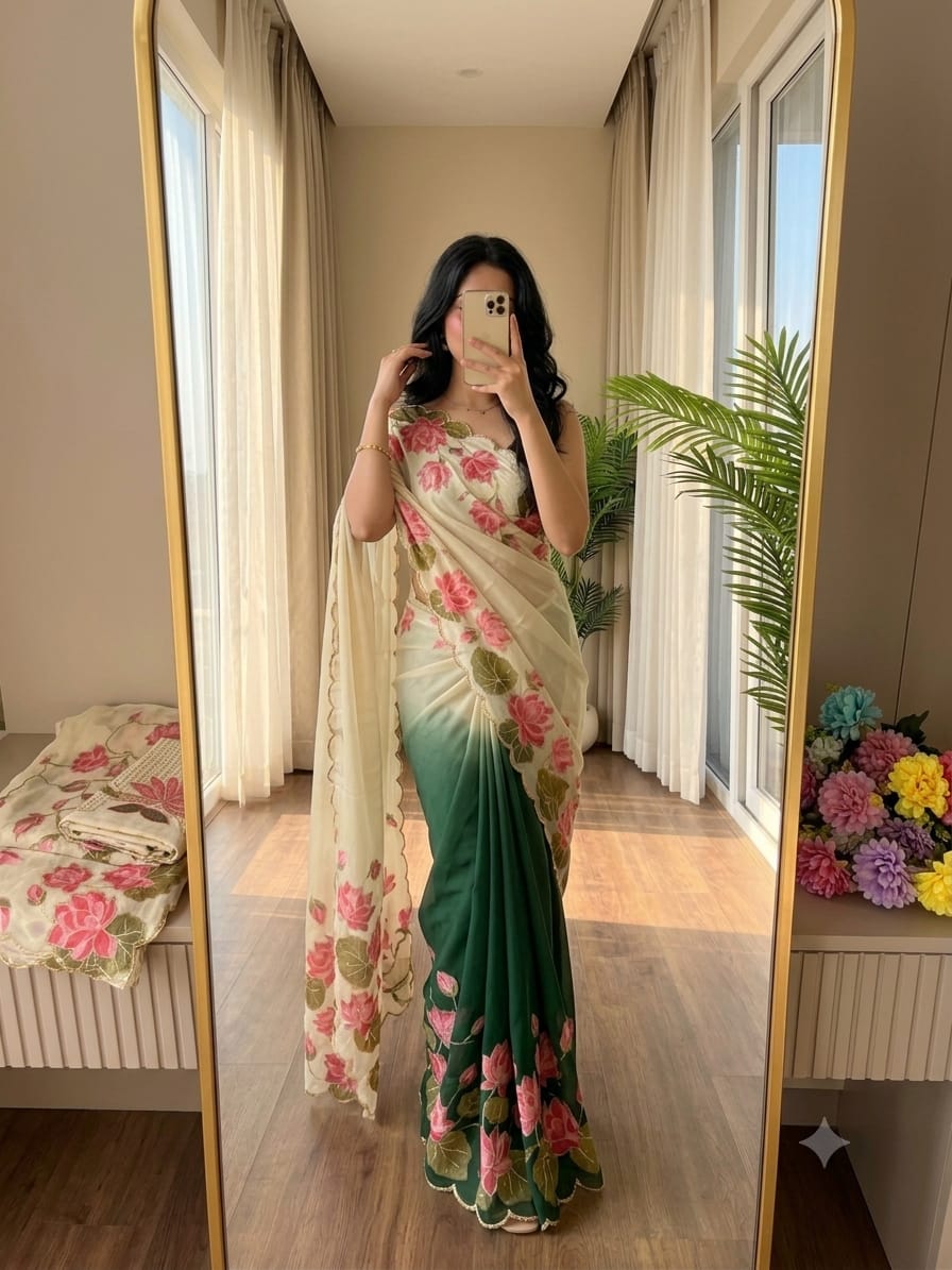 Chinnon Khatli Work Saree