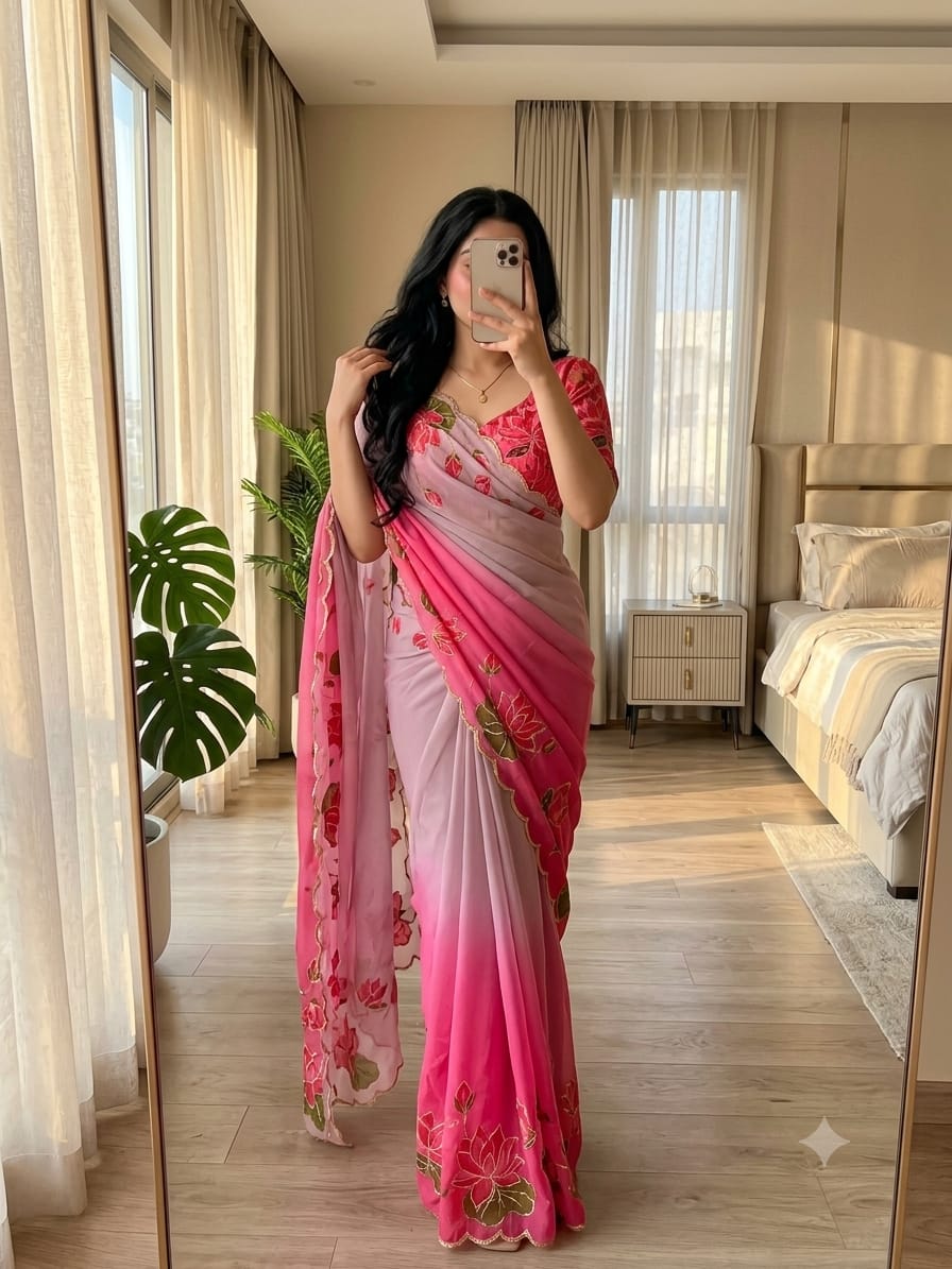 Chinnon Khatli Work Saree
