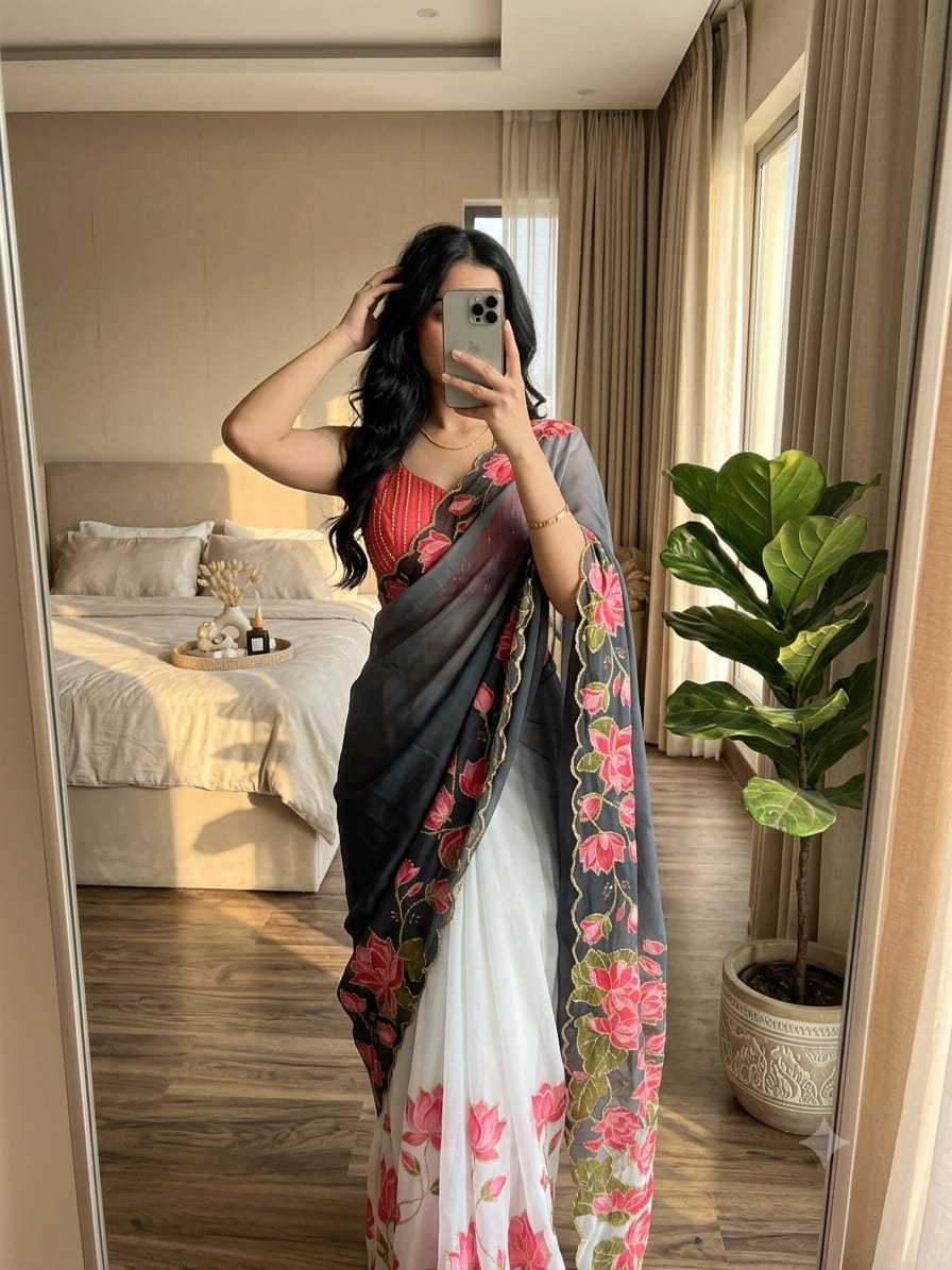 Chinnon Khatli Work Saree