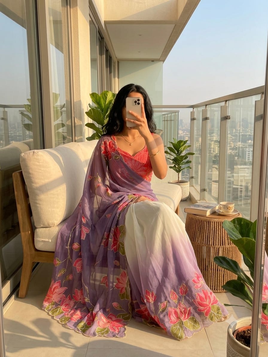 Chinnon Khatli Work Saree