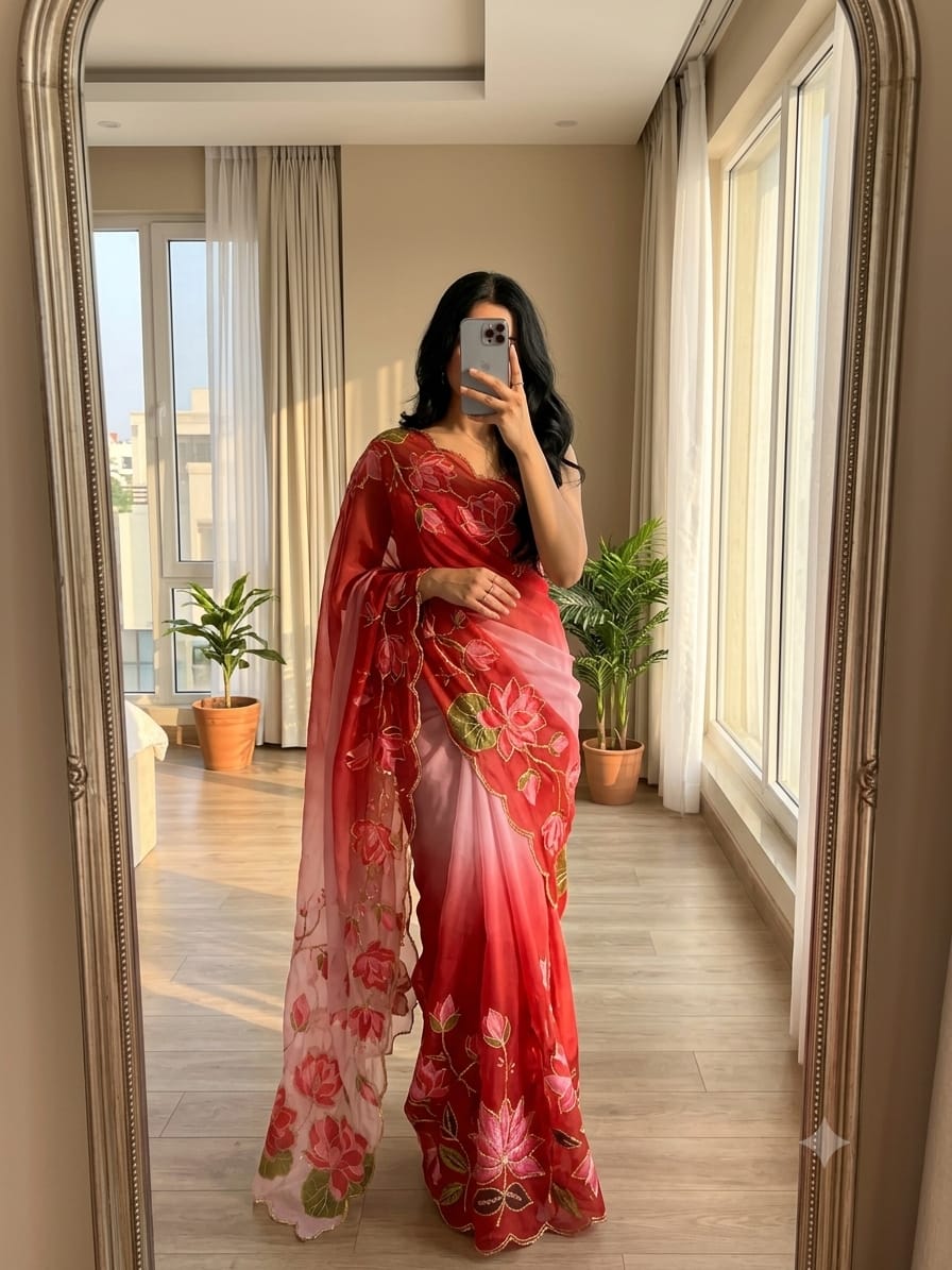 Chinnon Khatli Work Saree