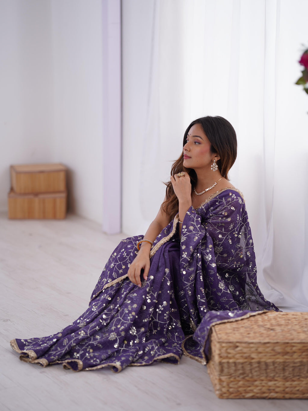 Designer Crunchy Silk Sequin Saree