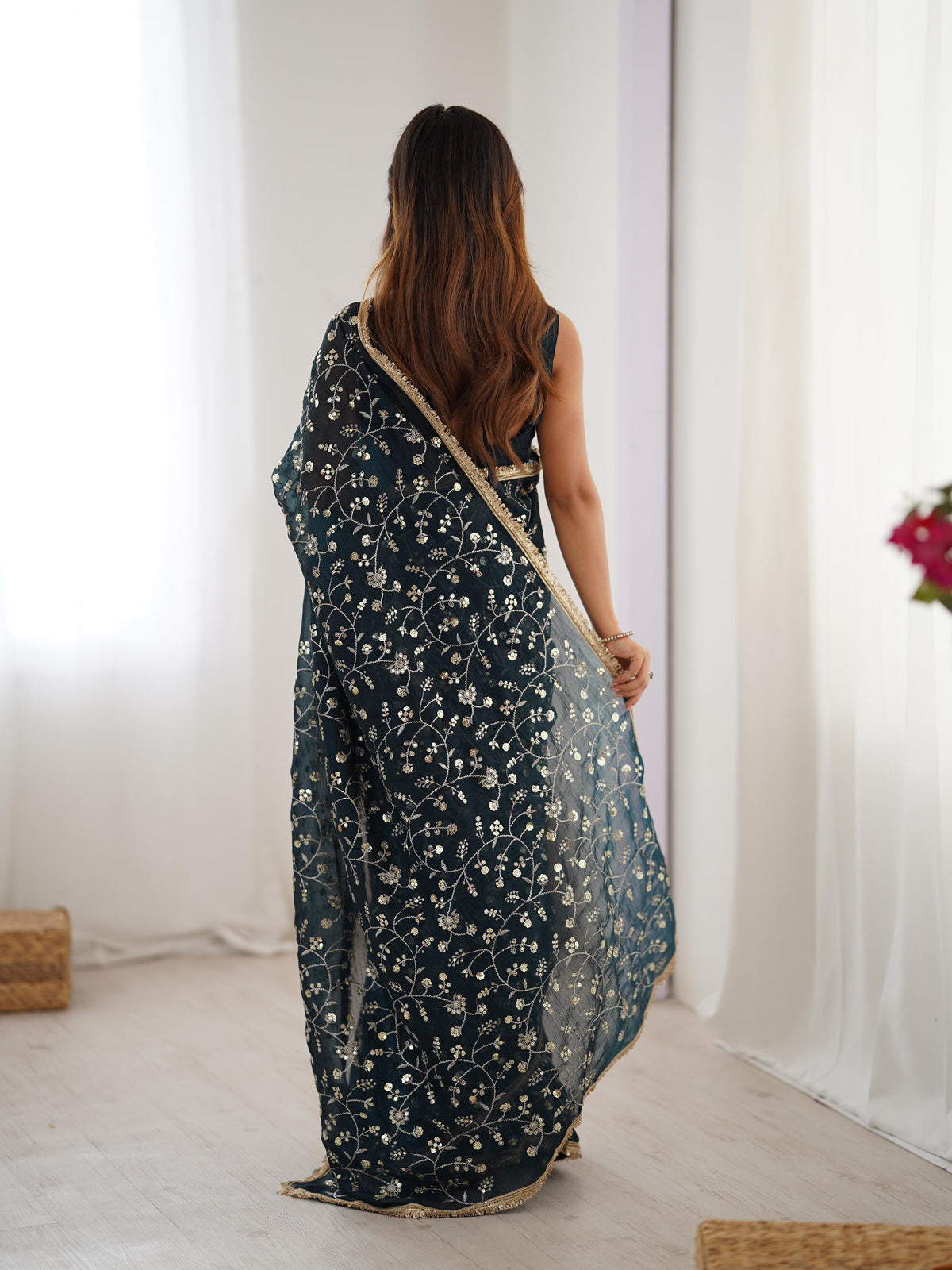 Designer Crunchy Silk Sequin Saree