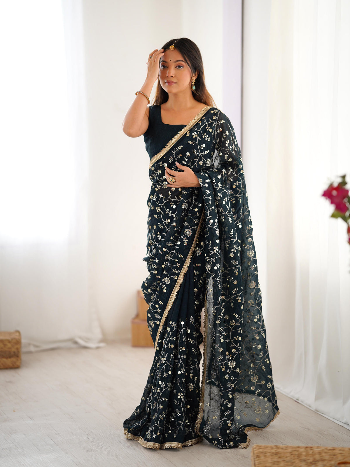 Designer Crunchy Silk Sequin Saree