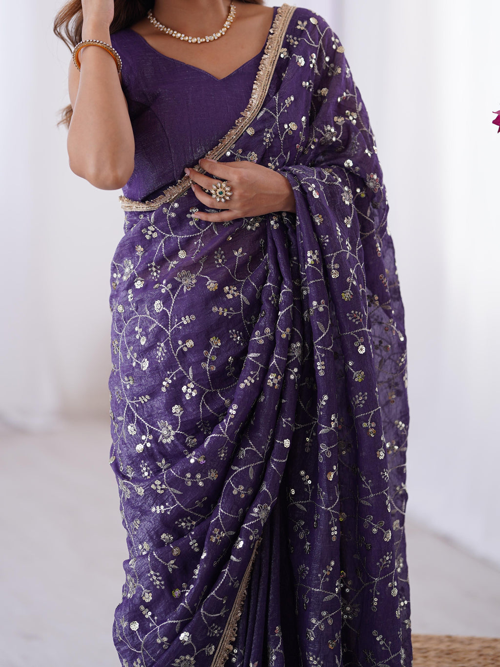 Designer Crunchy Silk Sequin Saree