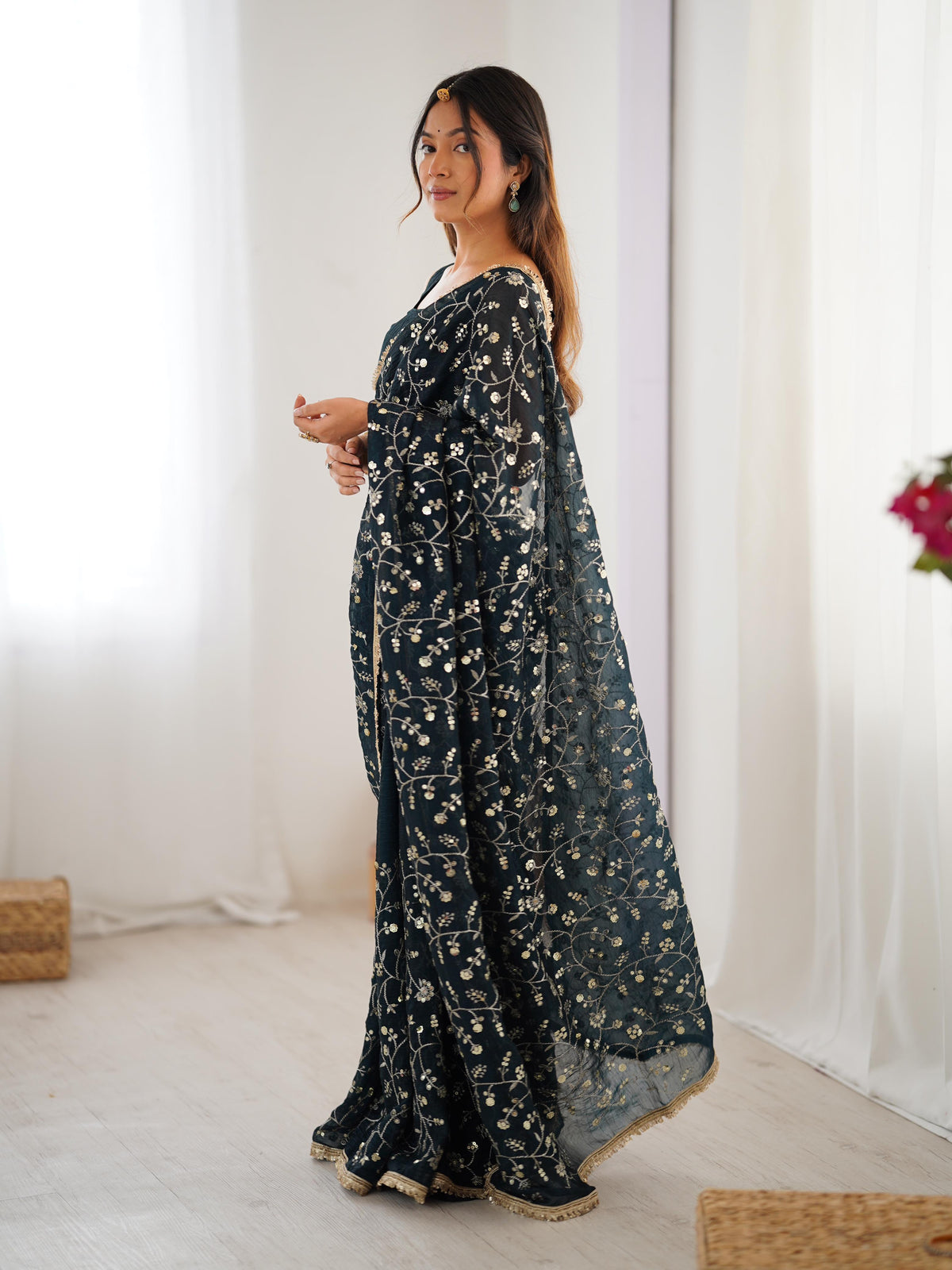 Designer Crunchy Silk Sequin Saree