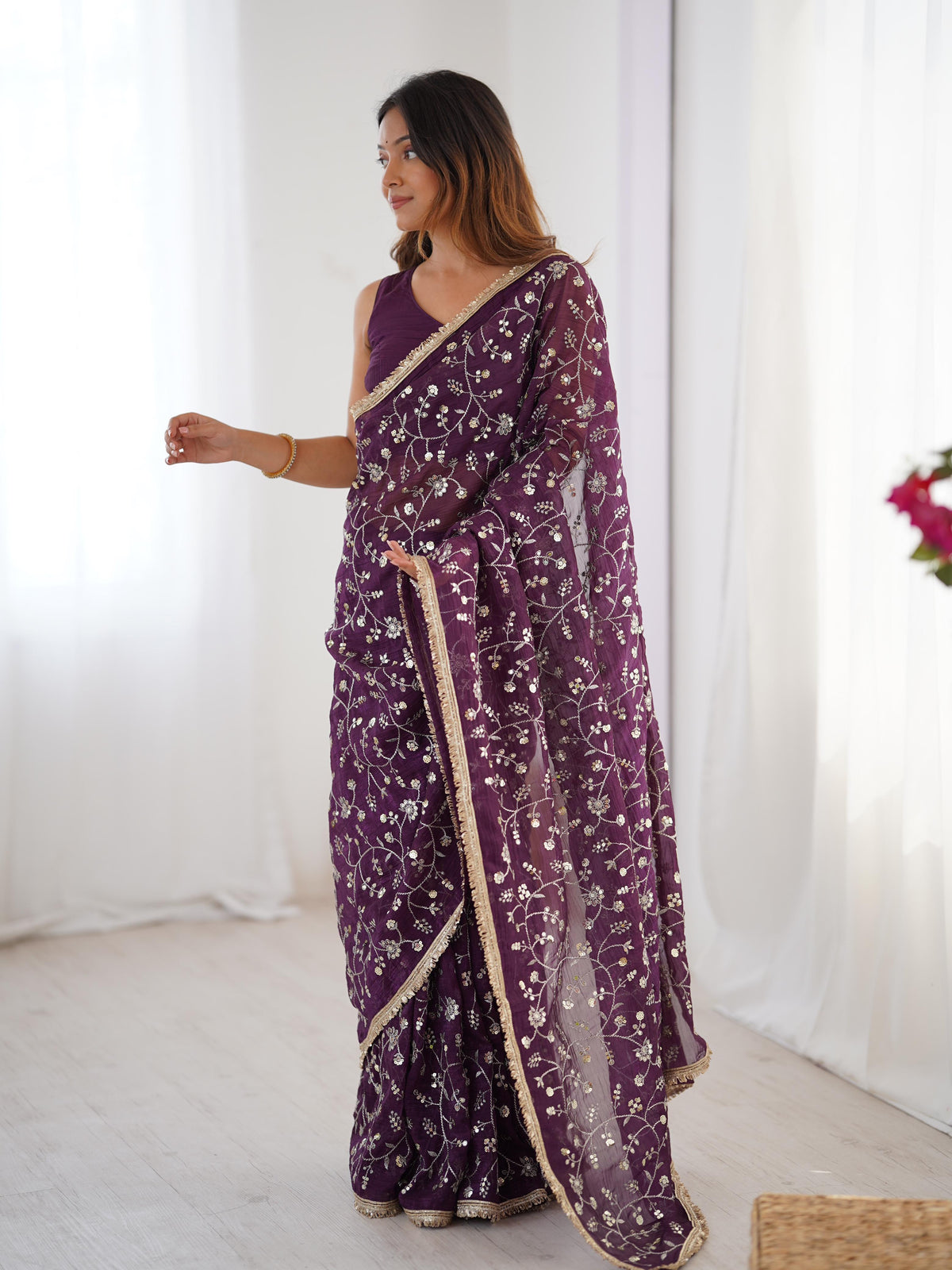 Designer Crunchy Silk Sequin Saree
