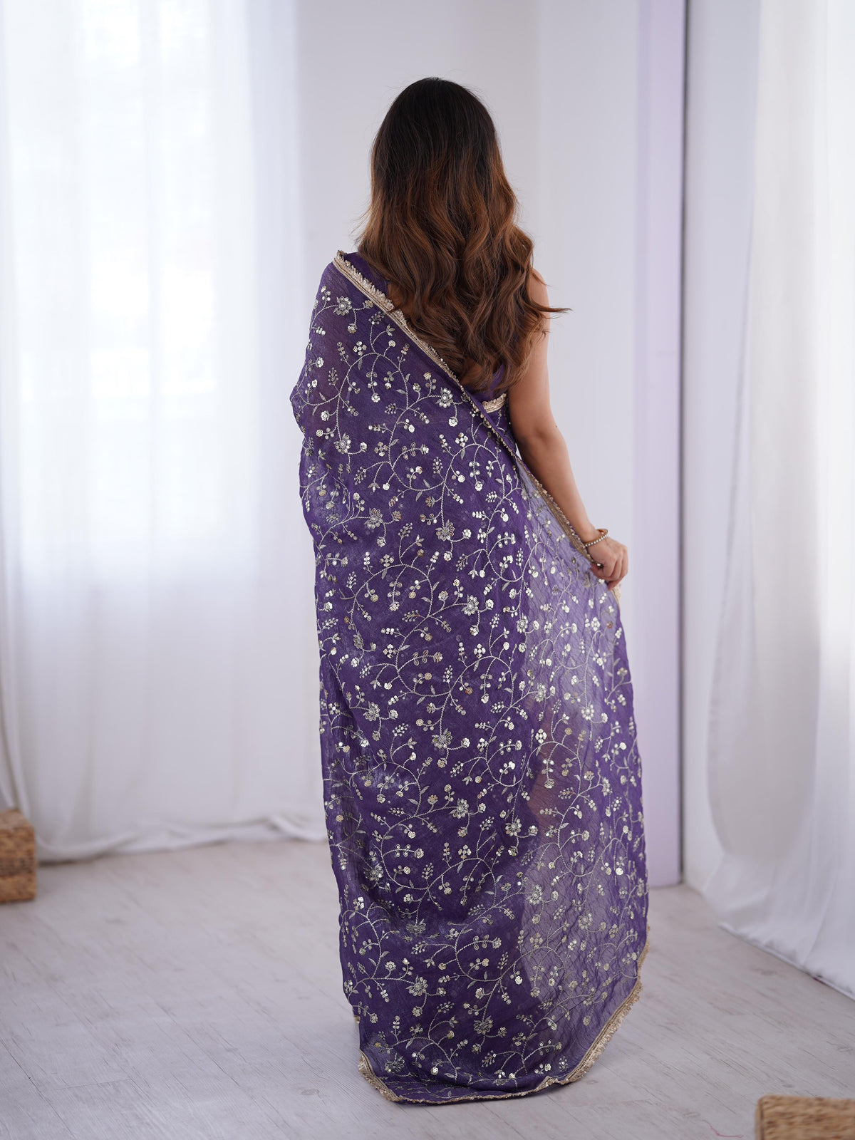 Designer Crunchy Silk Sequin Saree