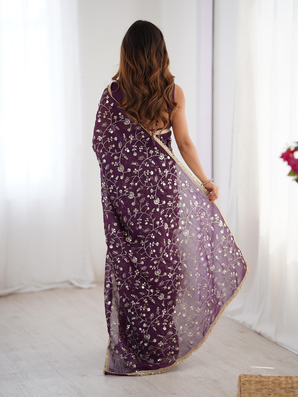 Designer Crunchy Silk Sequin Saree