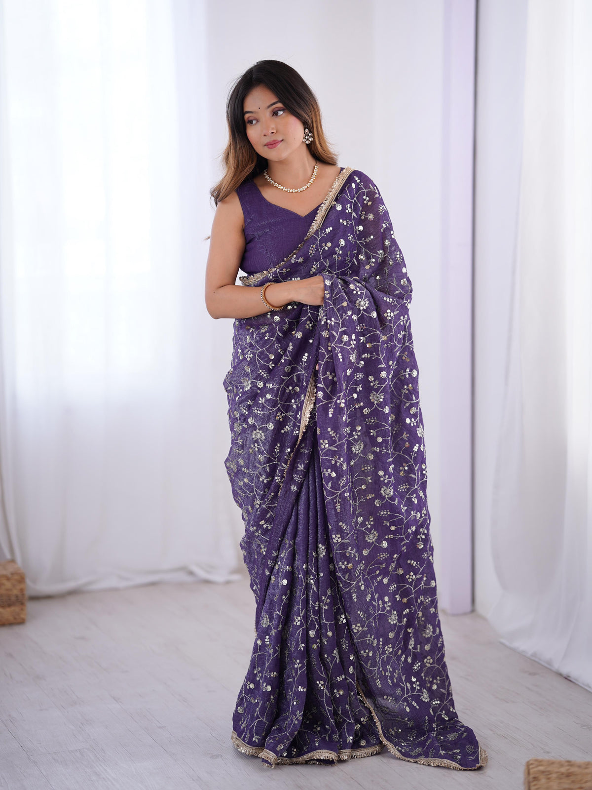 Designer Crunchy Silk Sequin Saree