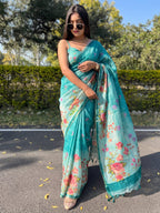 Elegant Linen Tissue Floral Saree