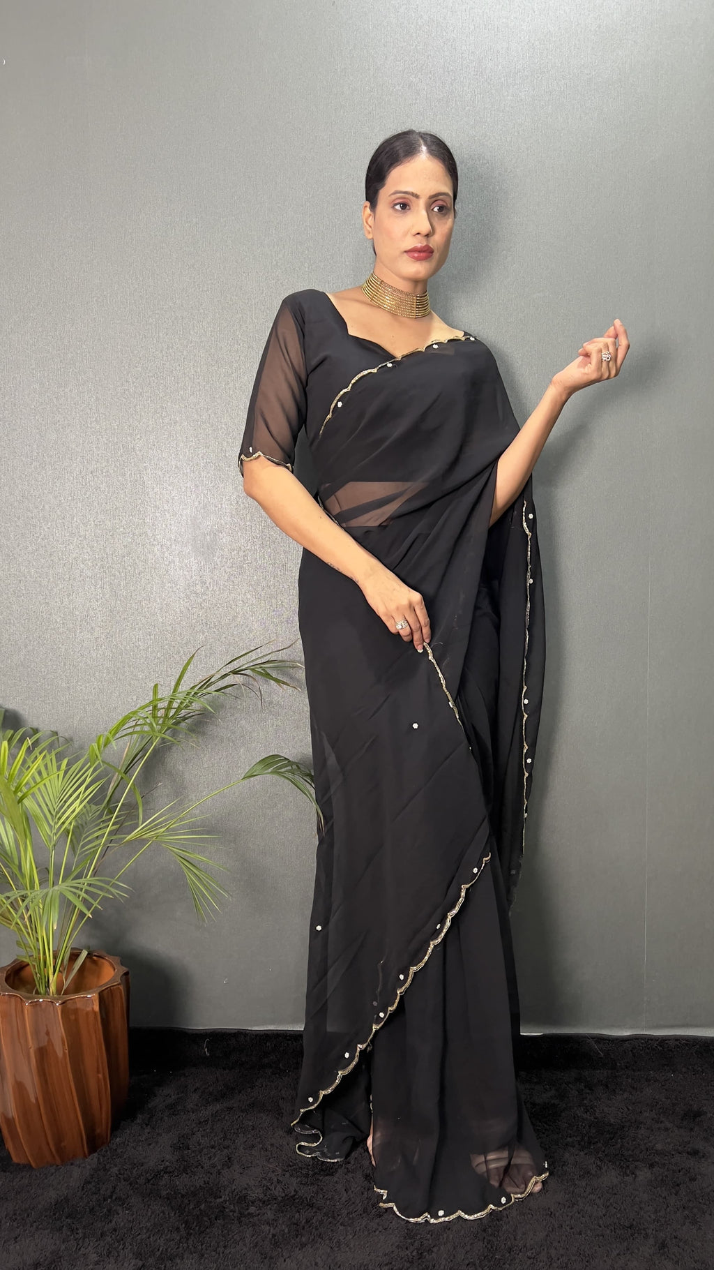 Hand Pearl Faux Georgette Saree