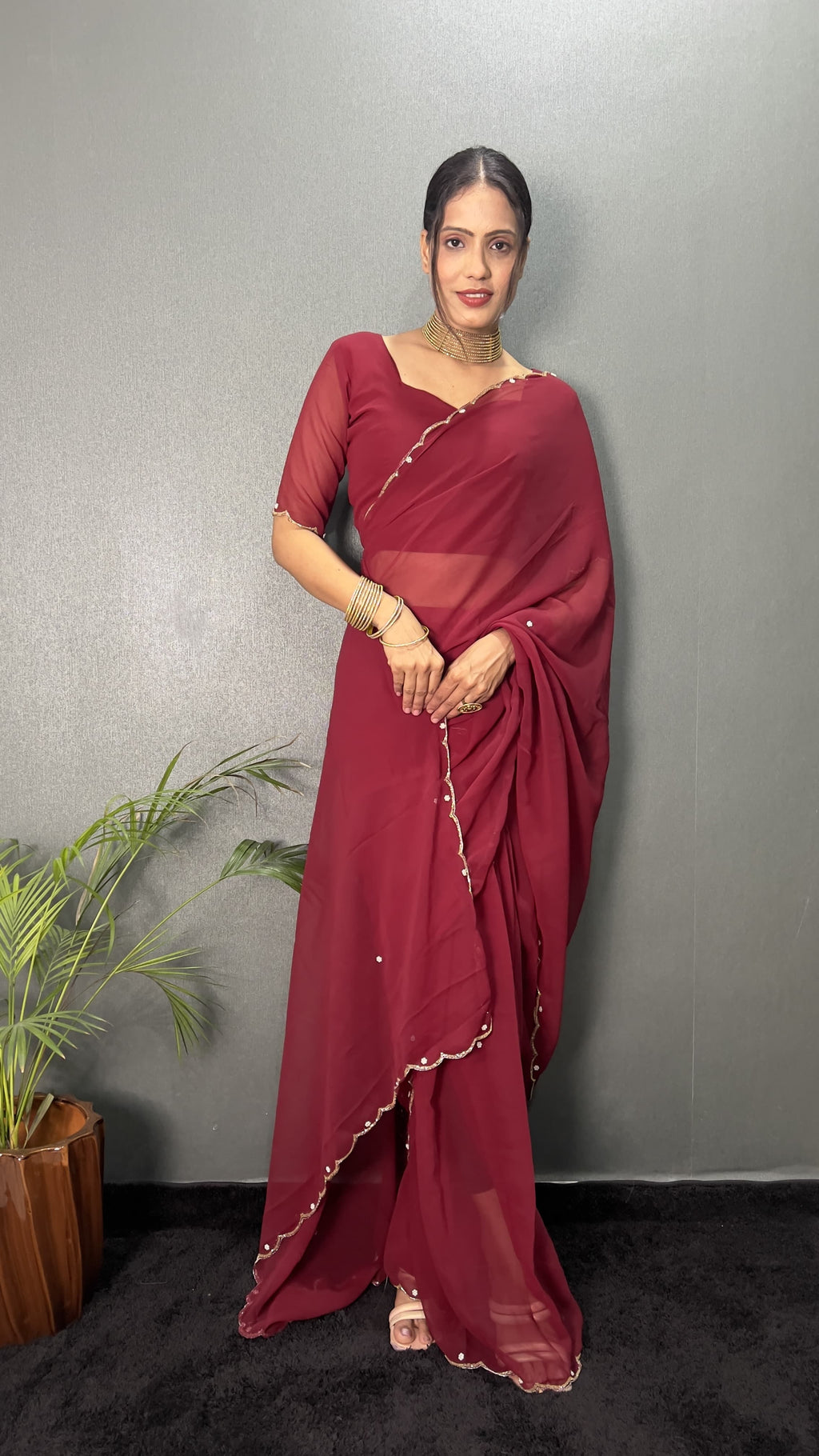 Hand Pearl Faux Georgette Saree