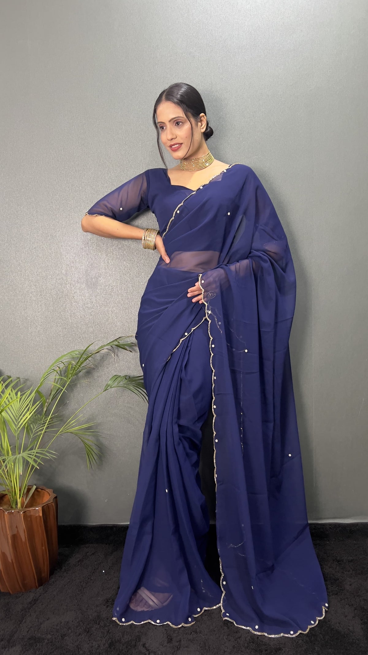 Hand Pearl Faux Georgette Saree