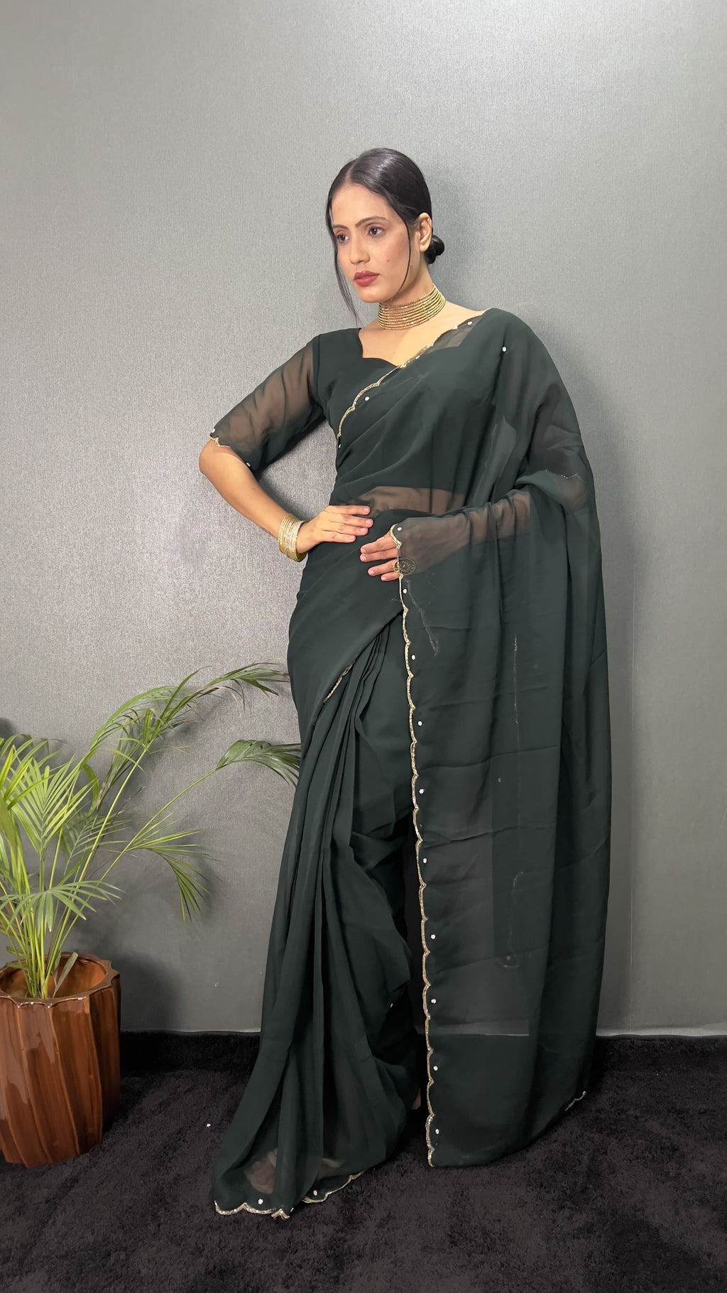 Hand Pearl Faux Georgette Saree