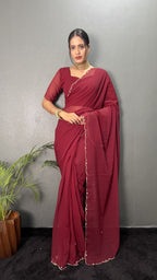 Hand Pearl Faux Georgette Saree