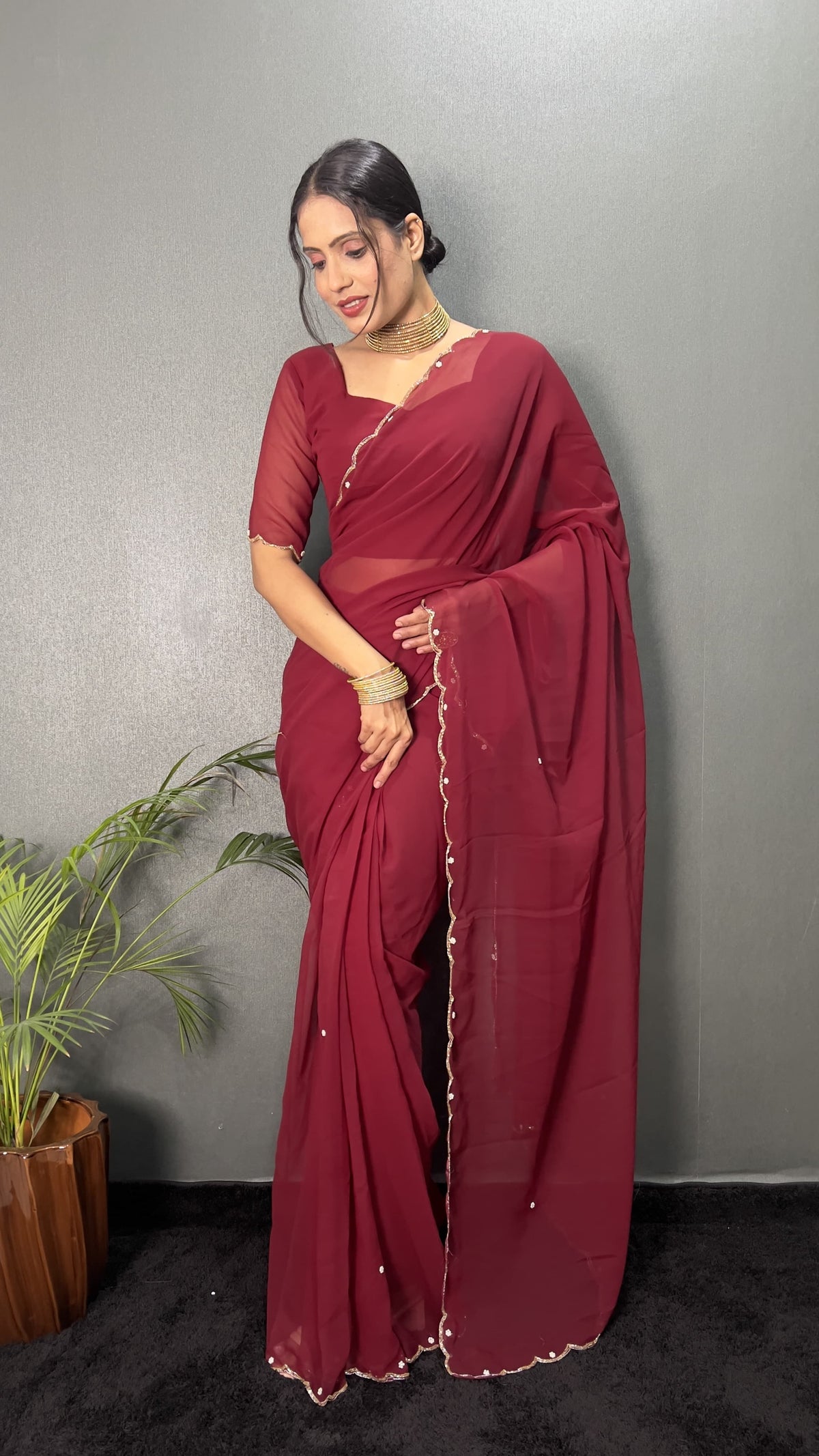 Hand Pearl Faux Georgette Saree