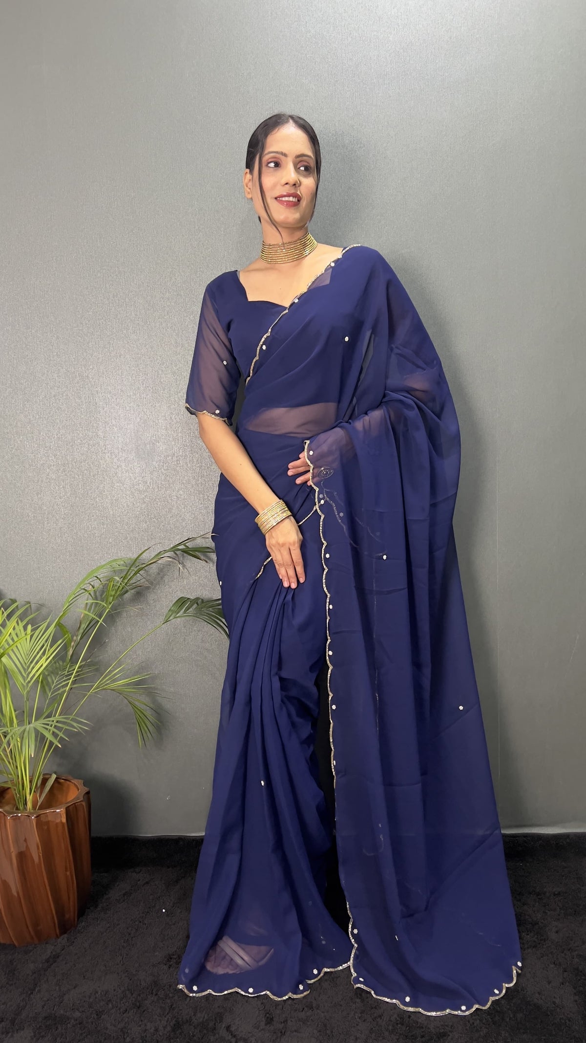Hand Pearl Faux Georgette Saree