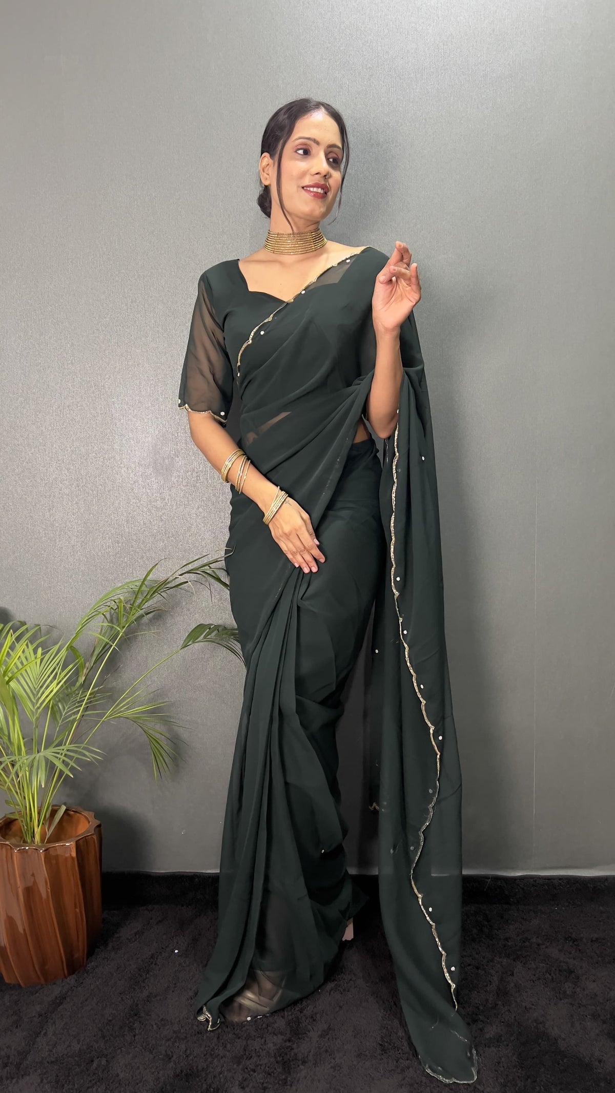 Hand Pearl Faux Georgette Saree