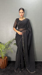 Hand Pearl Faux Georgette Saree