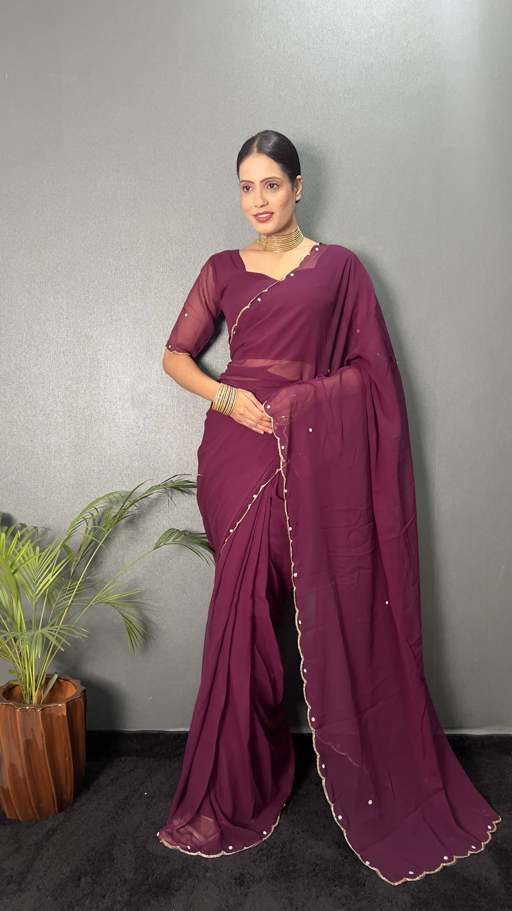 Hand Pearl Faux Georgette Saree