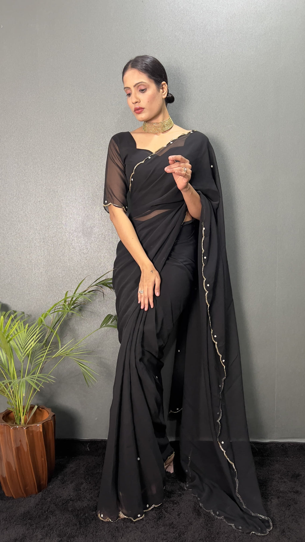 Hand Pearl Faux Georgette Saree
