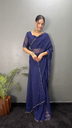 Hand Pearl Faux Georgette Saree