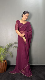 Hand Pearl Faux Georgette Saree