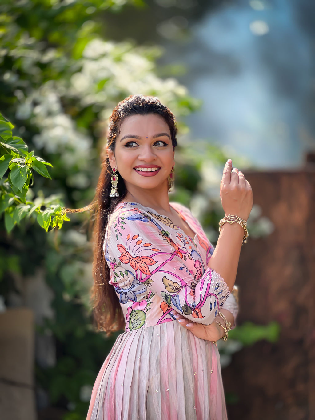 Pink Tussar Silk Kalamkari Gown