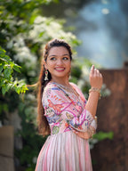 Pink Tussar Silk Kalamkari Gown