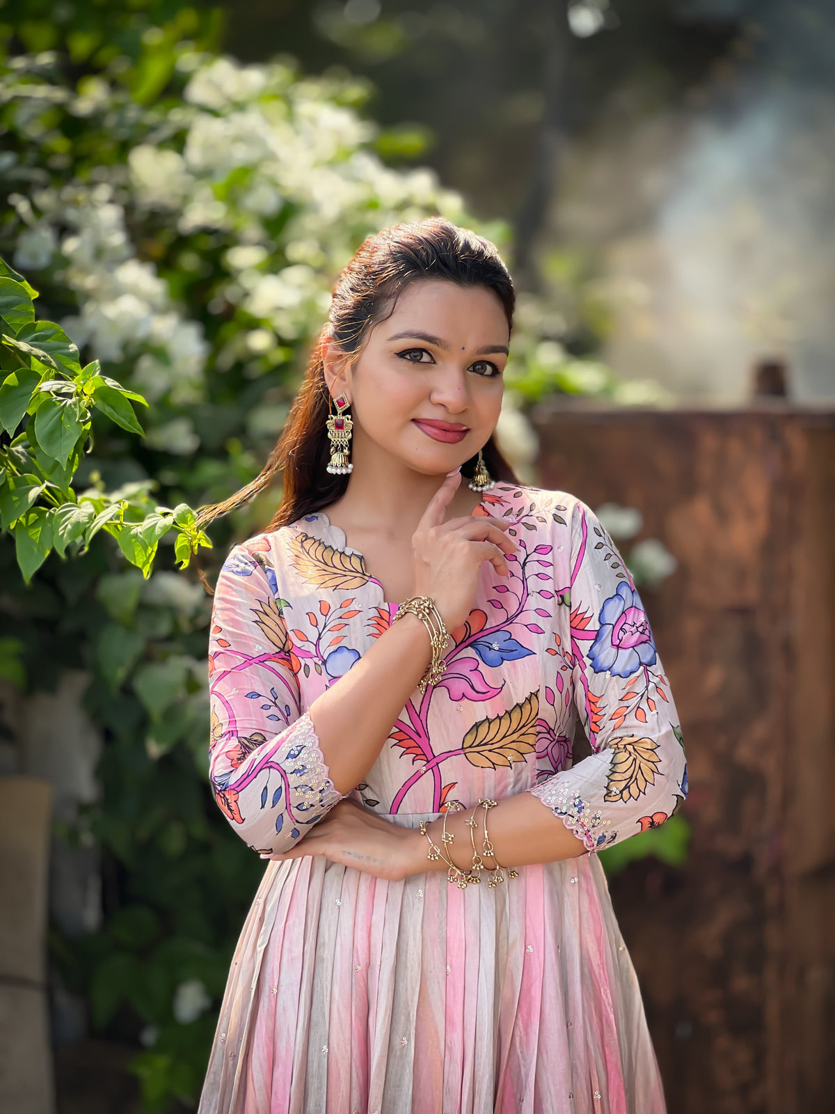 Pink Tussar Silk Kalamkari Gown