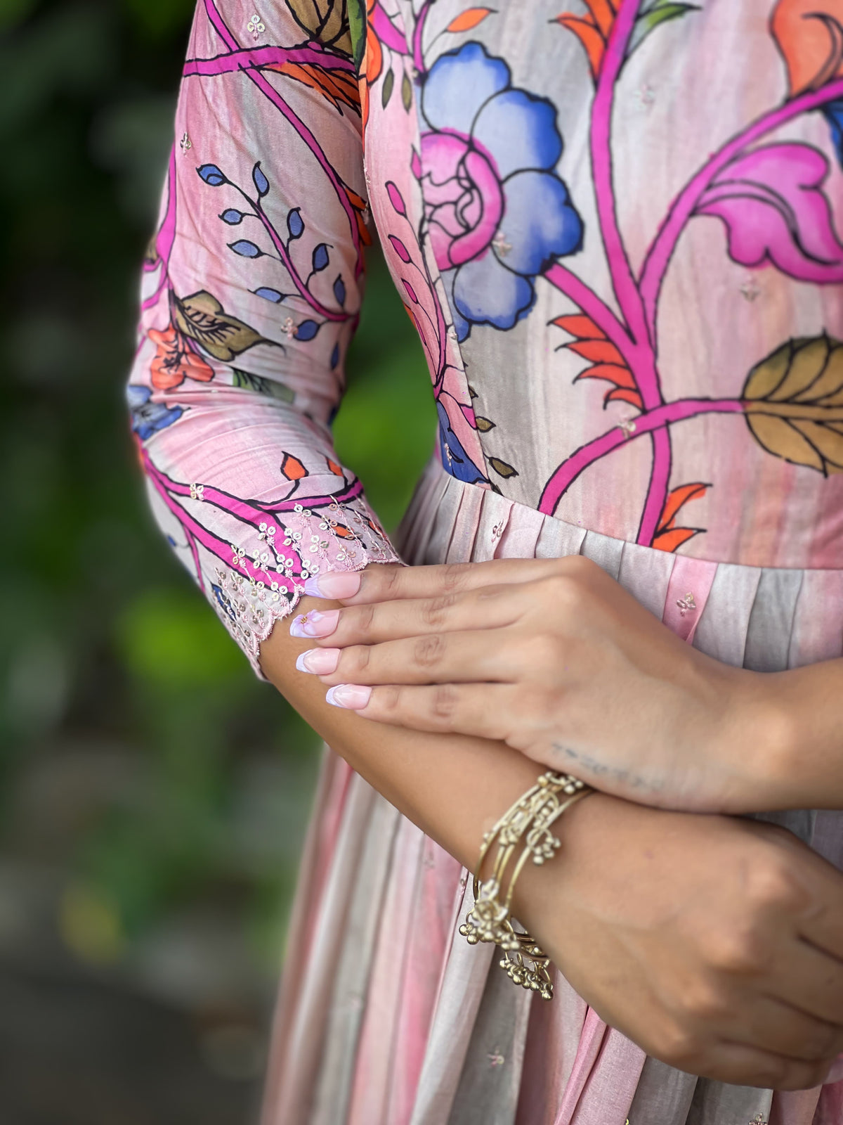Pink Tussar Silk Kalamkari Gown