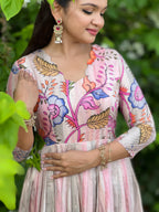 Pink Tussar Silk Kalamkari Gown