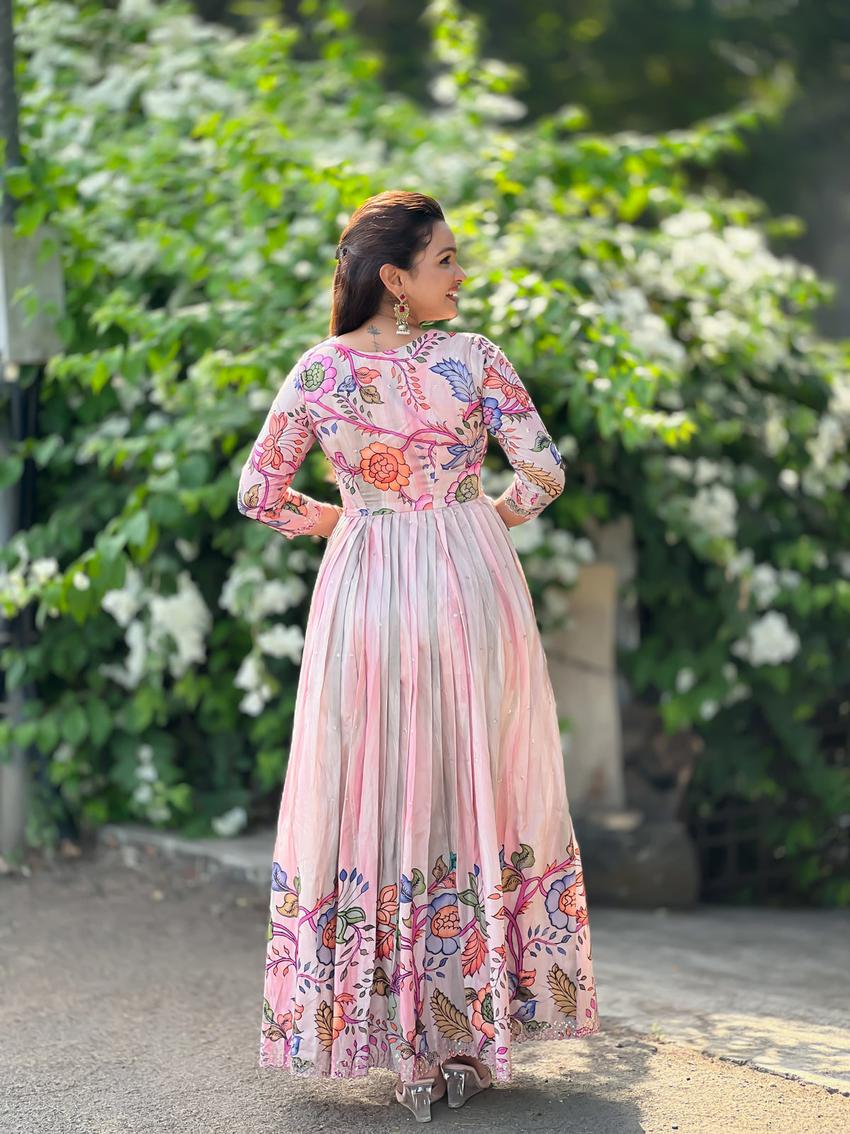 Pink Tussar Silk Kalamkari Gown