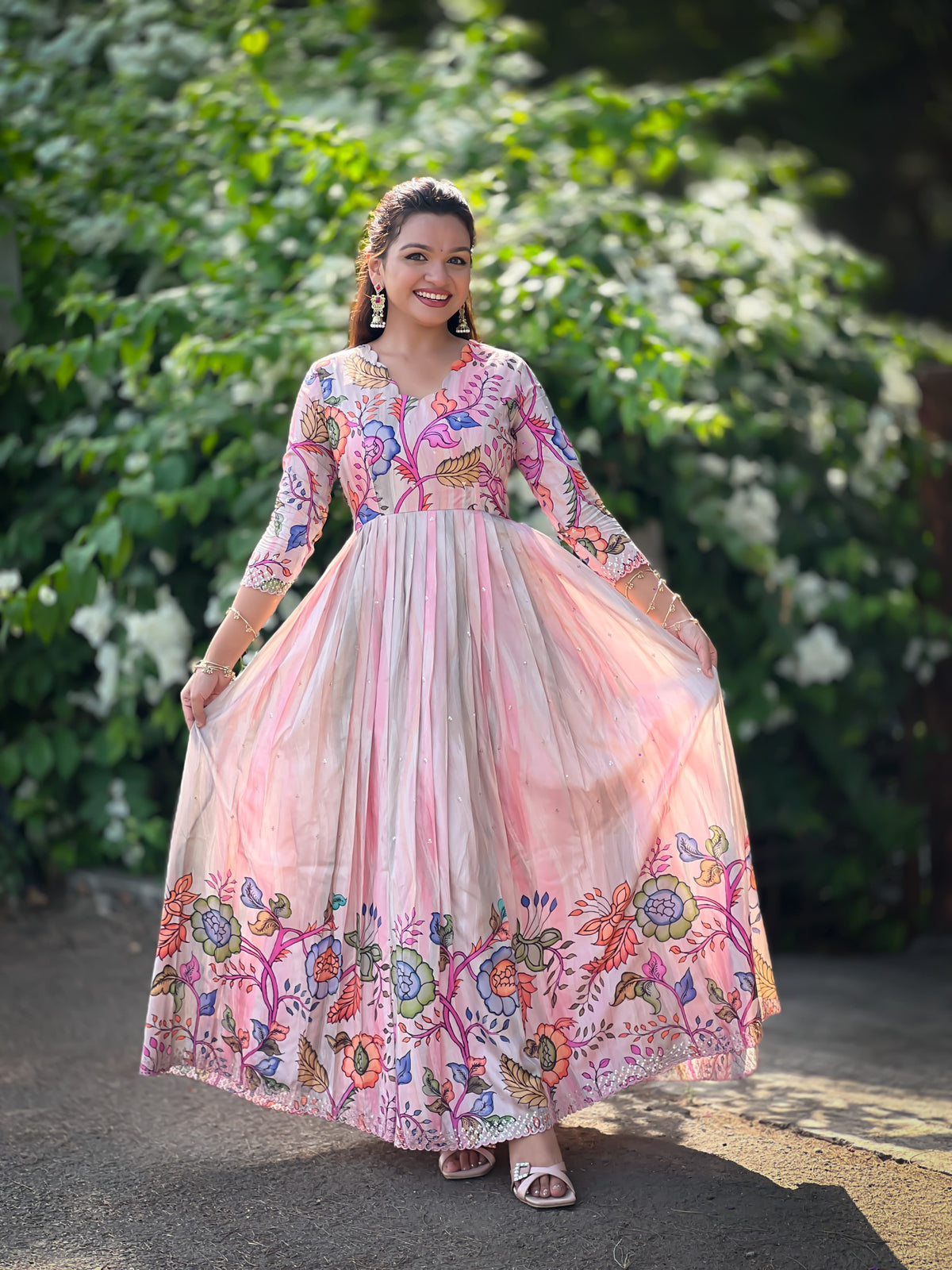 Pink Tussar Silk Kalamkari Gown
