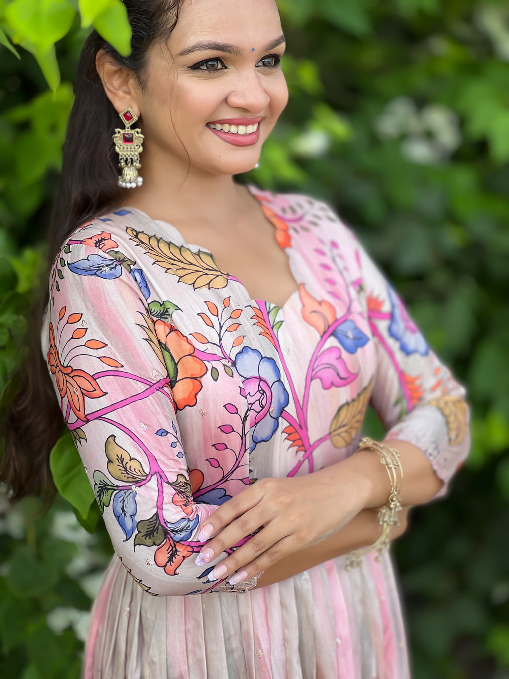Pink Tussar Silk Kalamkari Gown