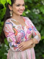 Pink Tussar Silk Kalamkari Gown