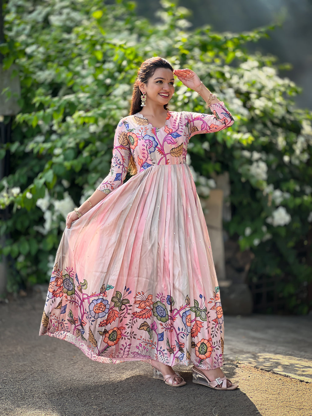 Pink Tussar Silk Kalamkari Gown